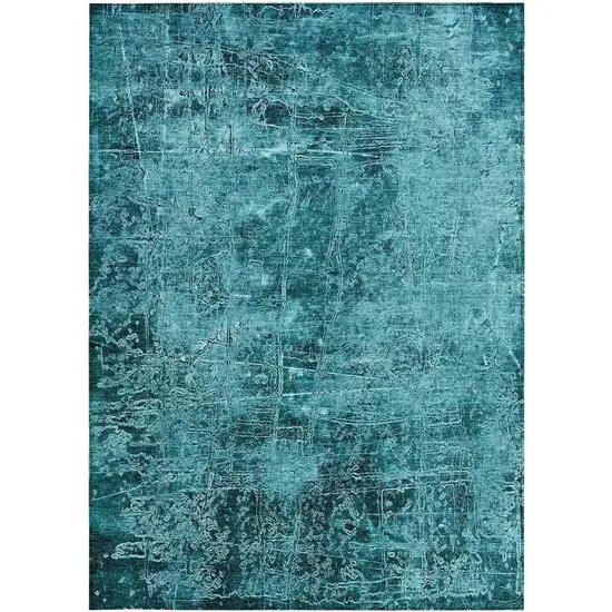 3' X 4' Teal Abstract Washable Non Skid Indoor Outdoor Area Rug Photo 4