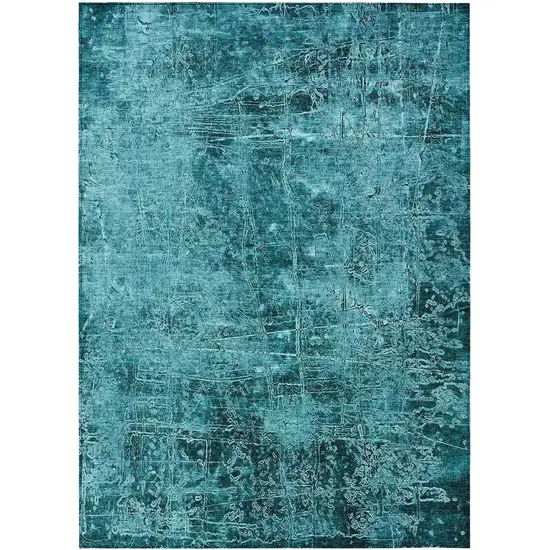 3' X 4' Teal Abstract Washable Non Skid Indoor Outdoor Area Rug Photo 2