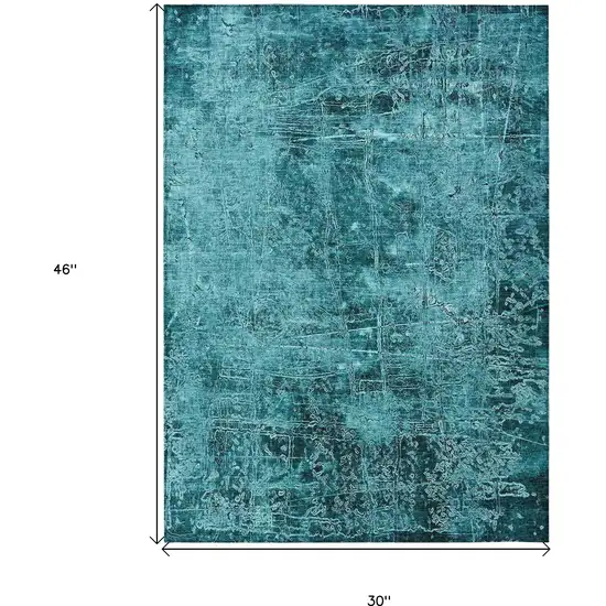 3' X 4' Teal Abstract Washable Non Skid Indoor Outdoor Area Rug Photo 3