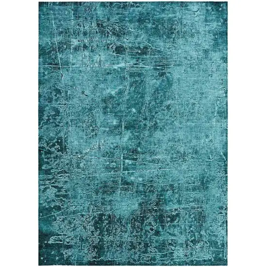 Teal Abstract Washable Non Skid Indoor Outdoor Area Rug Photo 4