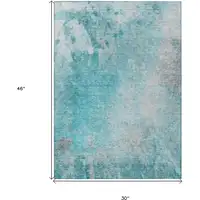 Photo of 3' X 4' Teal Abstract Washable Non Skid Indoor Outdoor Area Rug