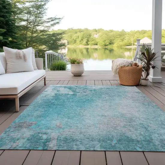 3' X 4' Teal Abstract Washable Non Skid Indoor Outdoor Area Rug Photo 8