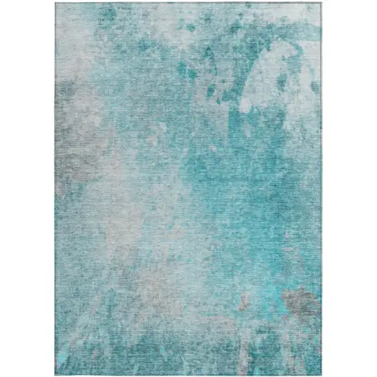 3' X 4' Teal Abstract Washable Non Skid Indoor Outdoor Area Rug Photo 5