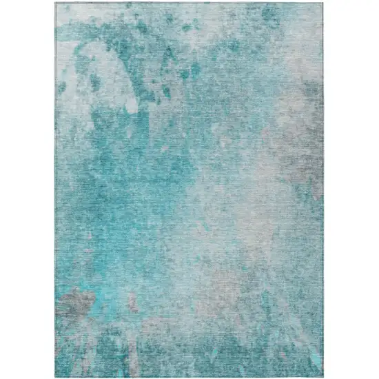 3' X 4' Teal Abstract Washable Non Skid Indoor Outdoor Area Rug Photo 2