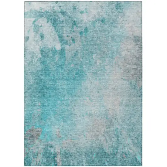 Teal Abstract Washable Non Skid Indoor Outdoor Area Rug Photo 2