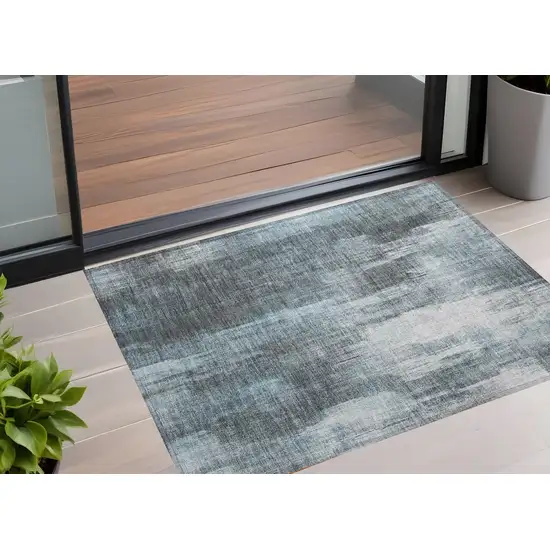 3' X 4' Teal Abstract Washable Non Skid Indoor Outdoor Area Rug Photo 1