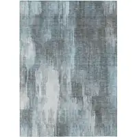 Photo of 3' X 5' Teal Abstract Washable Non Skid Indoor Outdoor Area Rug