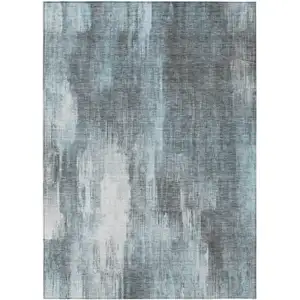 Photo of 3' X 5' Teal Abstract Washable Non Skid Indoor Outdoor Area Rug