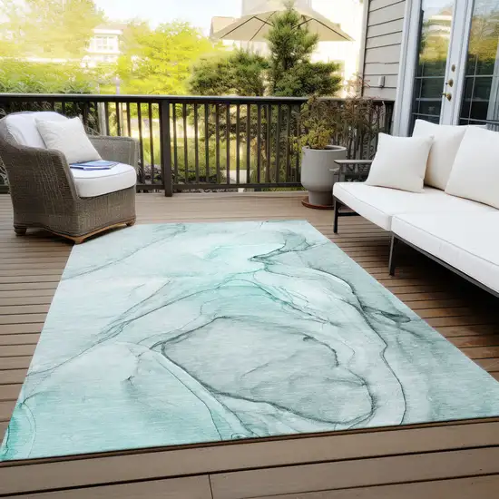 3' X 4' Teal Abstract Washable Non Skid Indoor Outdoor Area Rug Photo 8