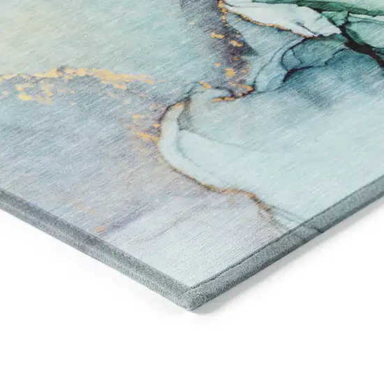 3' X 4' Teal Abstract Washable Non Skid Indoor Outdoor Area Rug Photo 5