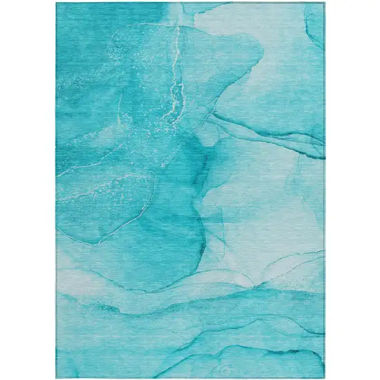 3' X 4' Teal Abstract Washable Non Skid Indoor Outdoor Area Rug Photo 7