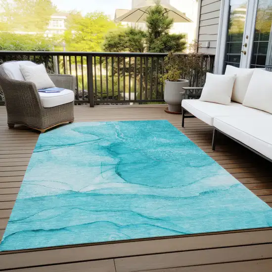 3' X 4' Teal Abstract Washable Non Skid Indoor Outdoor Area Rug Photo 8