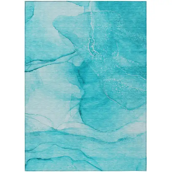 3' X 5' Teal Abstract Washable Non Skid Indoor Outdoor Area Rug Photo 2