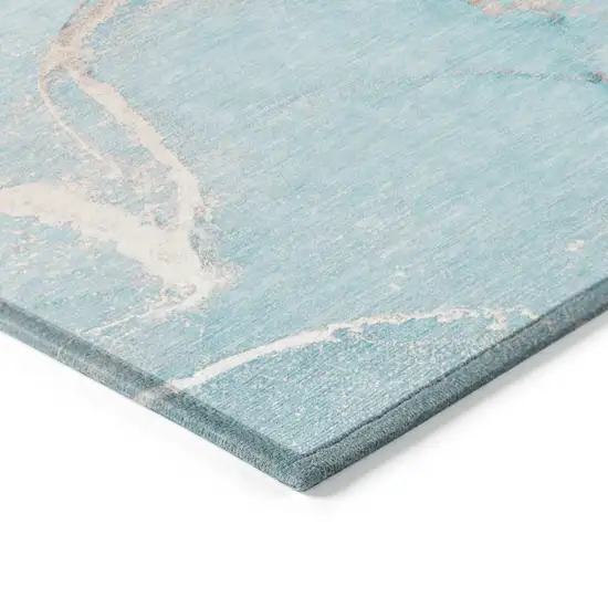 3' X 4' Teal Abstract Washable Non Skid Indoor Outdoor Area Rug Photo 5