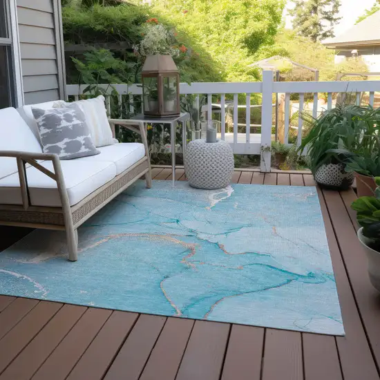 3' X 4' Teal Abstract Washable Non Skid Indoor Outdoor Area Rug Photo 8