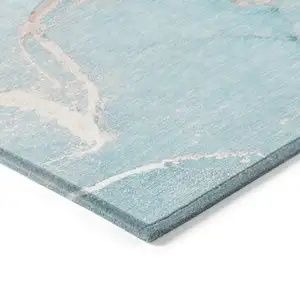 Photo of 3' X 5' Teal Abstract Washable Non Skid Indoor Outdoor Area Rug