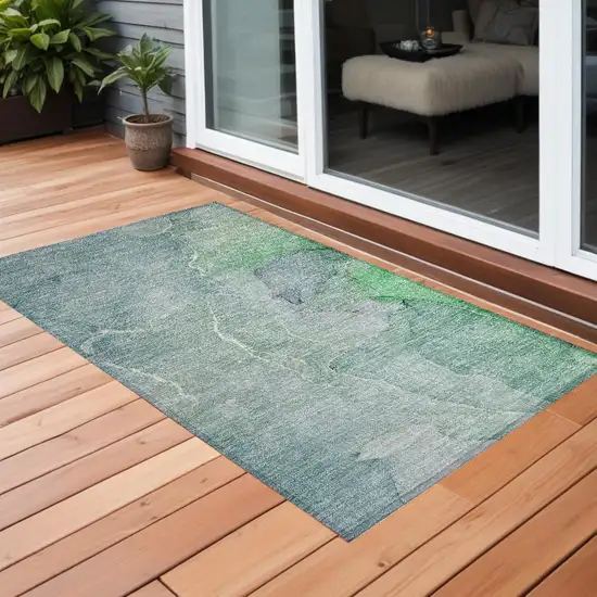 3' X 4' Teal Abstract Washable Non Skid Indoor Outdoor Area Rug Photo 1