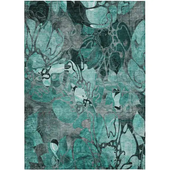 3' X 4' Teal Black and Gray Abstract Washable Indoor Outdoor Area Rug Photo 2