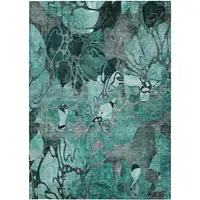 Photo of 3' X 4' Teal Black and Gray Floral Washable Non Skid Indoor Outdoor Area Rug