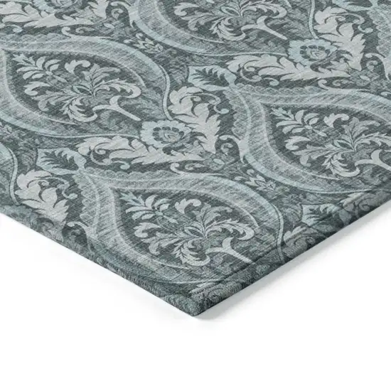 3' X 5' Teal Damask Washable Non Skid Indoor Outdoor Area Rug Photo 7