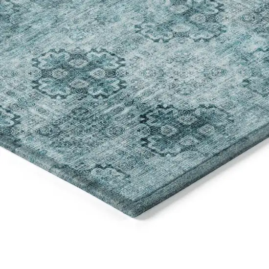 Teal Floral Medallion Washable Non Skid Indoor Outdoor Area Rug Photo 7