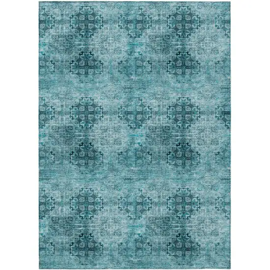 3' X 5' Teal Floral Medallion Washable Non Skid Indoor Outdoor Area Rug Photo 1