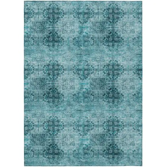 Teal Floral Medallion Washable Non Skid Indoor Outdoor Area Rug Photo 2