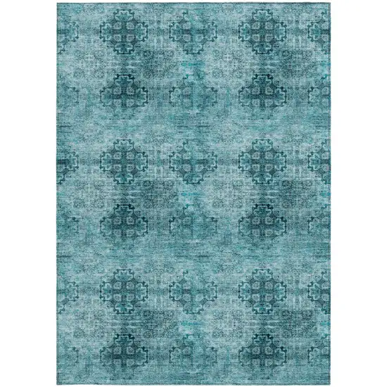 Teal Floral Medallion Washable Non Skid Indoor Outdoor Area Rug Photo 4