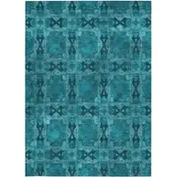 Photo of 3' X 5' Teal Floral Medallion Washable Non Skid Indoor Outdoor Area Rug