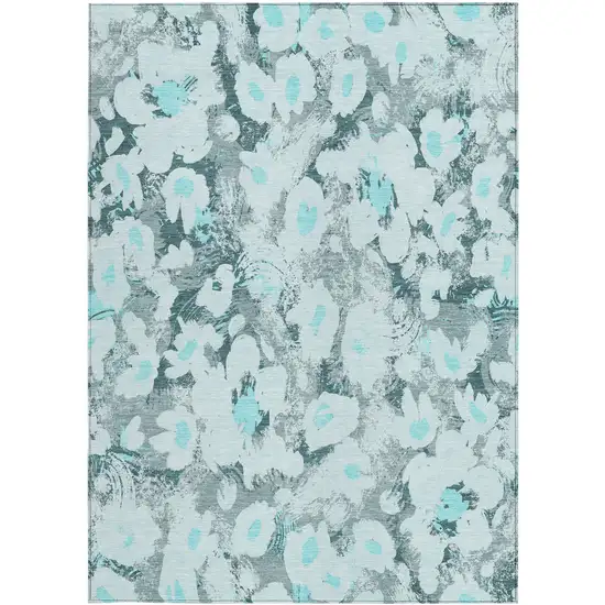 3' X 4' Teal Floral Washable Non Skid Indoor Outdoor Area Rug Photo 5