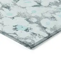 Photo of 3' X 4' Teal Floral Washable Non Skid Indoor Outdoor Area Rug