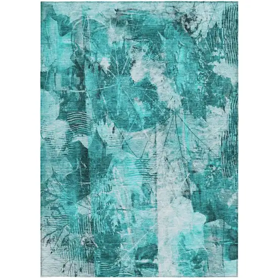 3' X 4' Teal Floral Washable Non Skid Indoor Outdoor Area Rug Photo 5