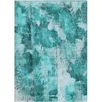 Photo of 3' X 5' Teal Floral Washable Non Skid Indoor Outdoor Area Rug