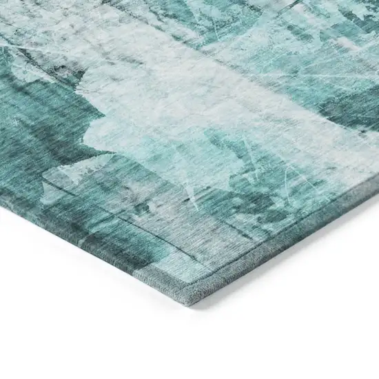 3' X 5' Teal Floral Washable Non Skid Indoor Outdoor Area Rug Photo 7