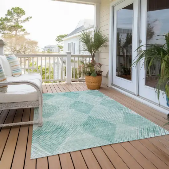 3' X 4' Teal Geometric Washable Non Skid Indoor Outdoor Area Rug Photo 8