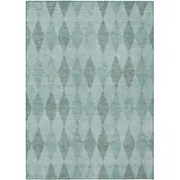 Photo of 3' X 4' Teal Geometric Washable Non Skid Indoor Outdoor Area Rug