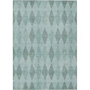 Photo of 3' X 4' Teal Geometric Washable Non Skid Indoor Outdoor Area Rug