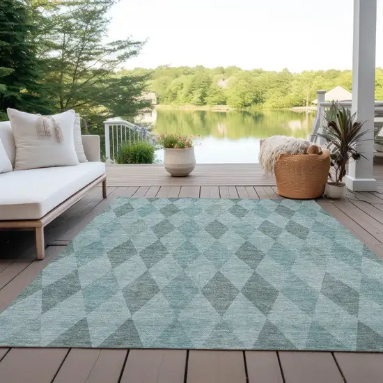 3' X 4' Teal Geometric Washable Non Skid Indoor Outdoor Area Rug Photo 8