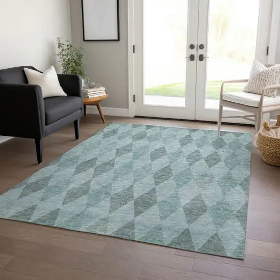 3' X 4' Teal Geometric Washable Non Skid Indoor Outdoor Area Rug Photo 9