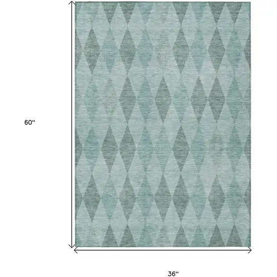 3' X 5' Teal Geometric Washable Non Skid Indoor Outdoor Area Rug Photo 3