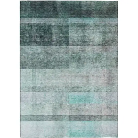 3' X 4' Teal Ombre Washable Non Skid Indoor Outdoor Area Rug Photo 2