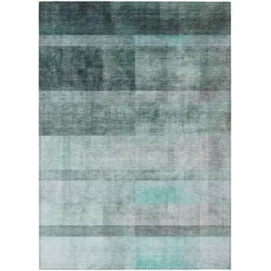 Teal Ombre Washable Non Skid Indoor Outdoor Area Rug Photo 2