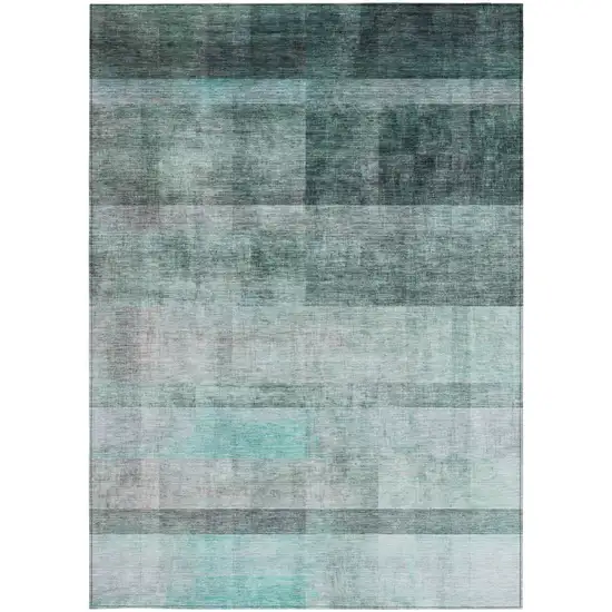 Teal Ombre Washable Non Skid Indoor Outdoor Area Rug Photo 5