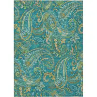 Photo of 3' X 5' Teal Paisley Washable Non Skid Indoor Outdoor Area Rug