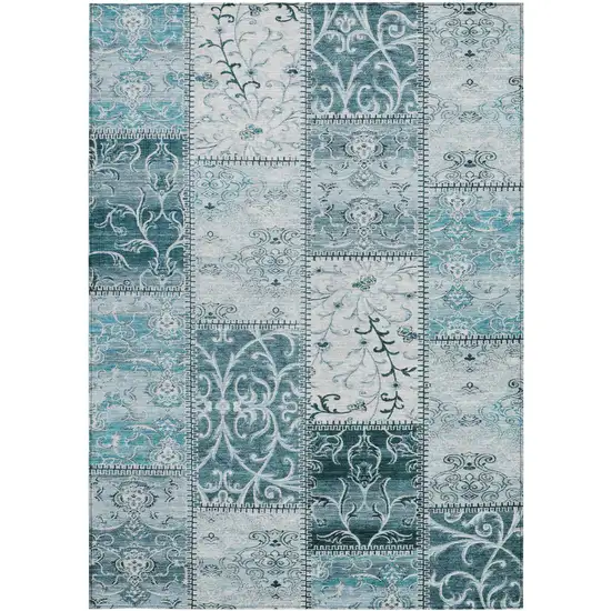 3' X 4' Teal Patchwork Washable Non Skid Indoor Outdoor Area Rug Photo 5