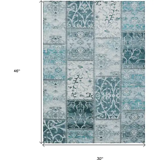 3' X 4' Teal Patchwork Washable Non Skid Indoor Outdoor Area Rug Photo 3