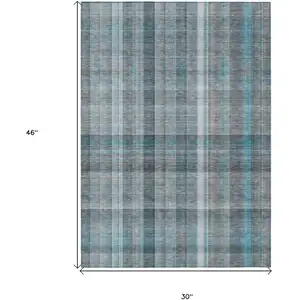 Photo of 3' X 4' Teal Plaid Washable Non Skid Indoor Outdoor Area Rug