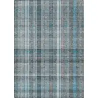 Photo of 3' X 4' Teal Plaid Washable Non Skid Indoor Outdoor Area Rug