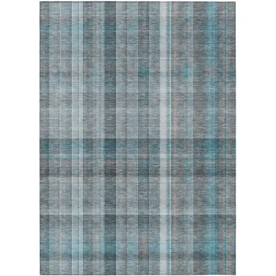 3' X 4' Teal Plaid Washable Non Skid Indoor Outdoor Area Rug Photo 2