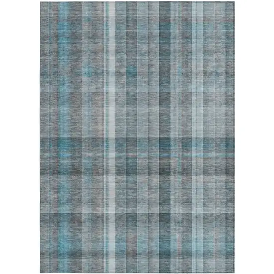 3' X 5' Teal Plaid Washable Non Skid Indoor Outdoor Area Rug Photo 5